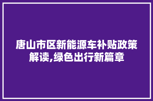 唐山市区新能源车补贴政策解读,绿色出行新篇章