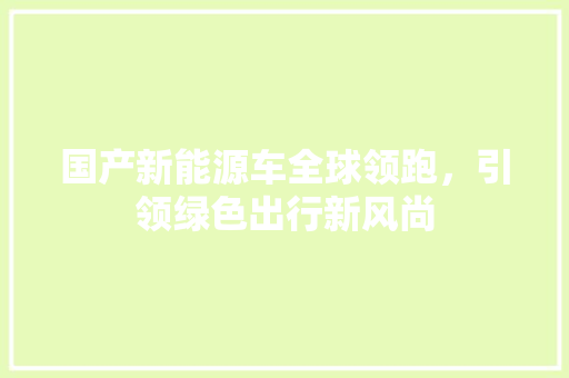 国产新能源车全球领跑，引领绿色出行新风尚