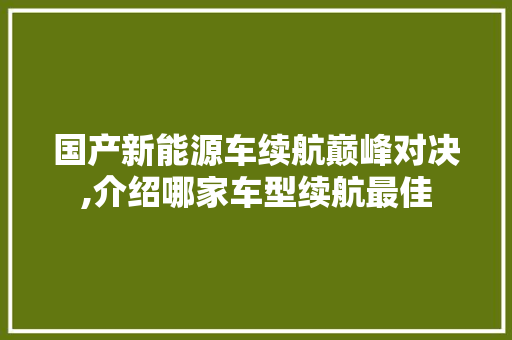 国产新能源车续航巅峰对决,介绍哪家车型续航最佳