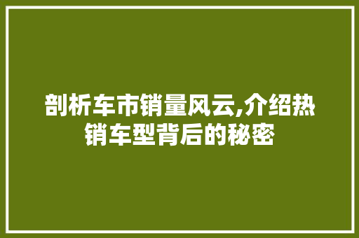剖析车市销量风云,介绍热销车型背后的秘密