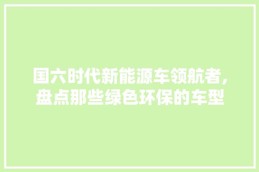 国六时代新能源车领航者,盘点那些绿色环保的车型