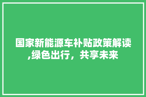 国家新能源车补贴政策解读,绿色出行，共享未来