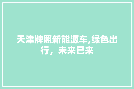 天津牌照新能源车,绿色出行，未来已来