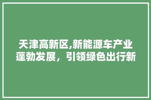 天津高新区,新能源车产业蓬勃发展，引领绿色出行新潮流