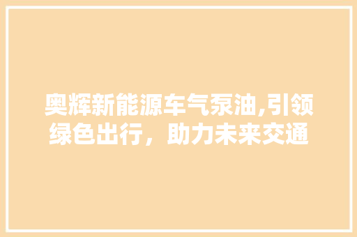 奥辉新能源车气泵油,引领绿色出行，助力未来交通