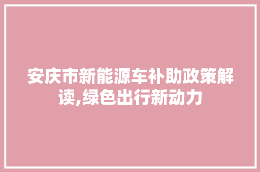 安庆市新能源车补助政策解读,绿色出行新动力
