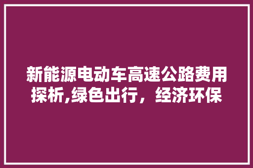 新能源电动车高速公路费用探析,绿色出行，经济环保双赢