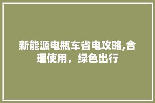 新能源电瓶车省电攻略,合理使用，绿色出行