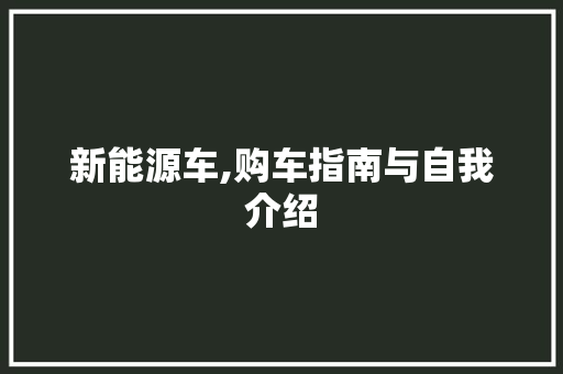 新能源车,购车指南与自我介绍 新能源汽车