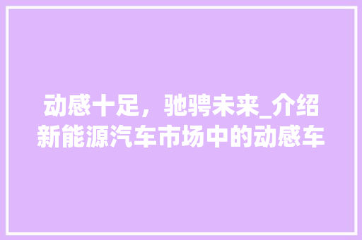 动感十足，驰骋未来_介绍新能源汽车市场中的动感车型