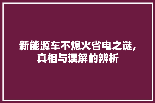 新能源车不熄火省电之谜,真相与误解的辨析
