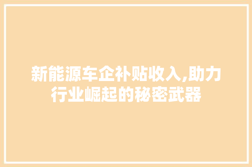 新能源车企补贴收入,助力行业崛起的秘密武器
