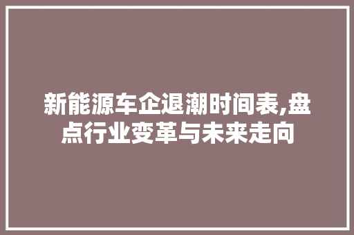 新能源车企退潮时间表,盘点行业变革与未来走向