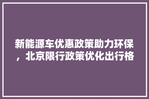 新能源车优惠政策助力环保，北京限行政策优化出行格局