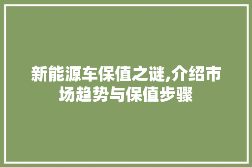 新能源车保值之谜,介绍市场趋势与保值步骤