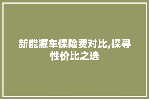 新能源车保险费对比,探寻性价比之选