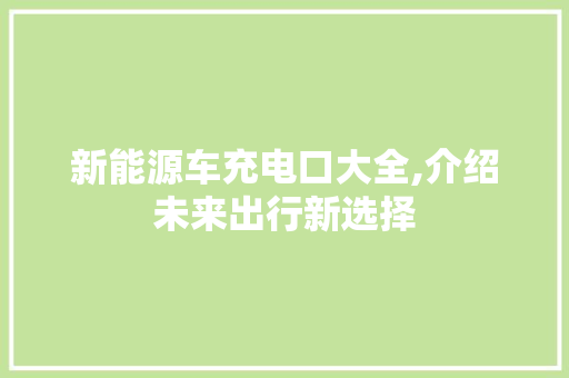 新能源车充电口大全,介绍未来出行新选择