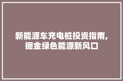 新能源车充电桩投资指南,掘金绿色能源新风口