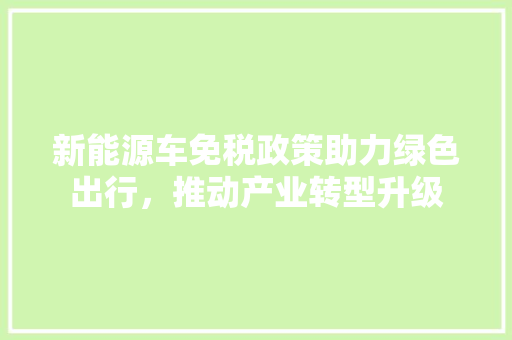 新能源车免税政策助力绿色出行，推动产业转型升级