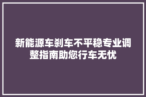 新能源车刹车不平稳专业调整指南助您行车无忧