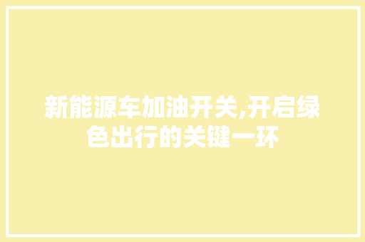 新能源车加油开关,开启绿色出行的关键一环