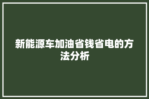 新能源车加油省钱省电的方法分析