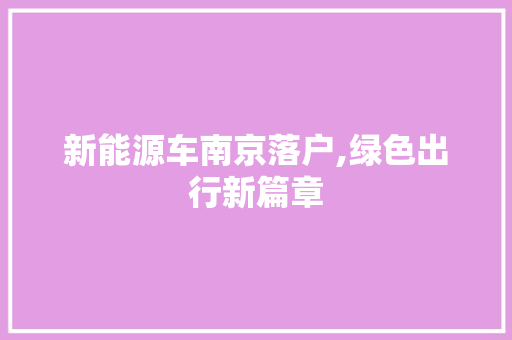 新能源车南京落户,绿色出行新篇章