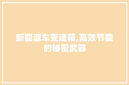 新能源车变速箱,高效节能的秘密武器