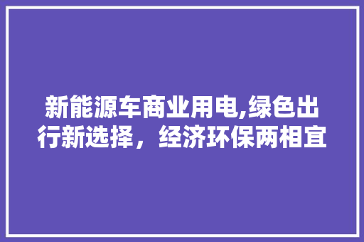 新能源车商业用电,绿色出行新选择，经济环保两相宜
