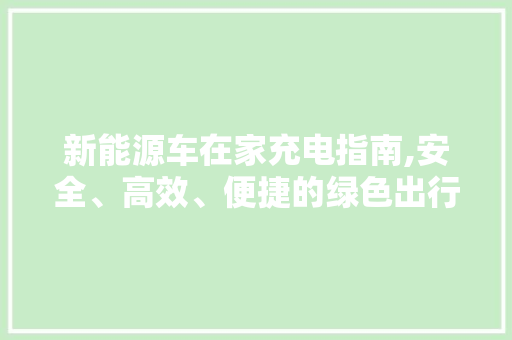 新能源车在家充电指南,安全、高效、便捷的绿色出行之路 新能源汽车
