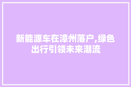 新能源车在漳州落户,绿色出行引领未来潮流