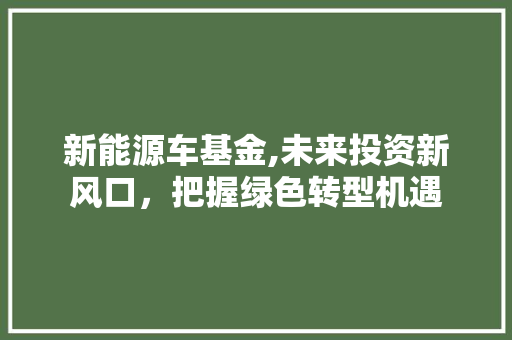 新能源车基金,未来投资新风口，把握绿色转型机遇