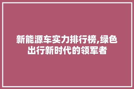 新能源车实力排行榜,绿色出行新时代的领军者