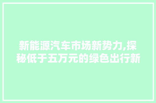 新能源汽车市场新势力,探秘低于五万元的绿色出行新选择