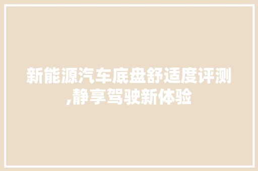 新能源汽车底盘舒适度评测,静享驾驶新体验