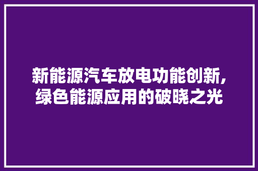 新能源汽车放电功能创新,绿色能源应用的破晓之光