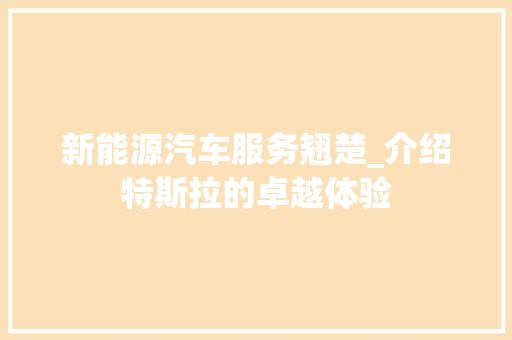 新能源汽车服务翘楚_介绍特斯拉的卓越体验