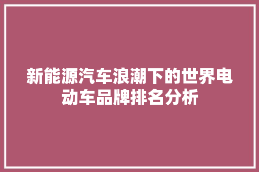 新能源汽车浪潮下的世界电动车品牌排名分析