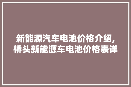 新能源汽车电池价格介绍,桥头新能源车电池价格表详细分析