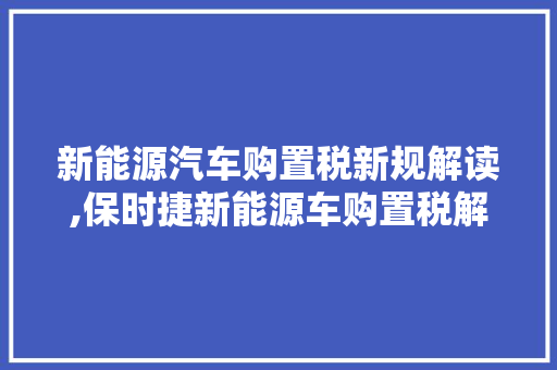 新能源汽车购置税新规解读,保时捷新能源车购置税解读