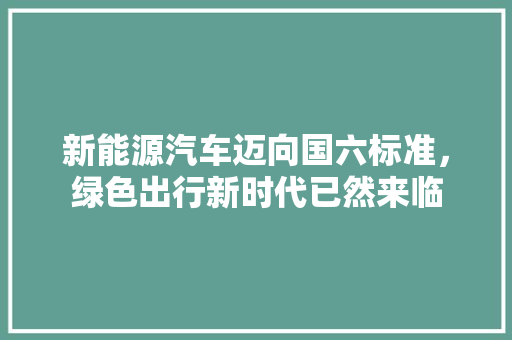 新能源汽车迈向国六标准，绿色出行新时代已然来临