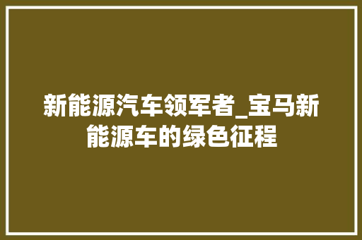 新能源汽车领军者_宝马新能源车的绿色征程