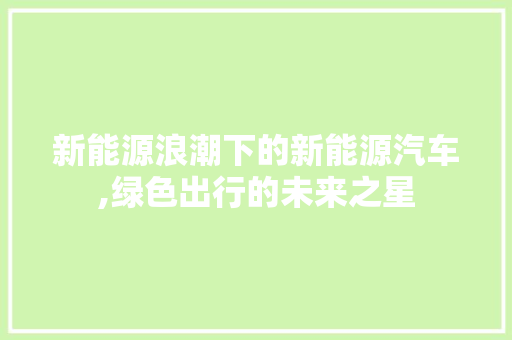 新能源浪潮下的新能源汽车,绿色出行的未来之星