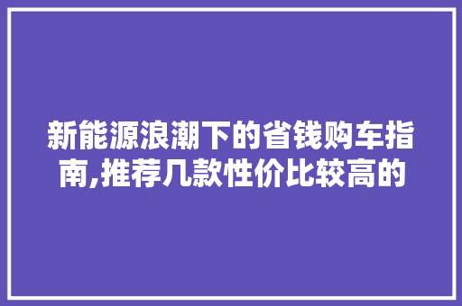 新能源浪潮下的省钱购车指南,推荐几款性价比较高的车型 变速箱配件