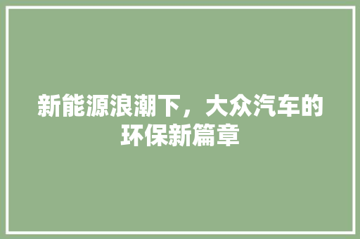 新能源浪潮下，大众汽车的环保新篇章 新款车型