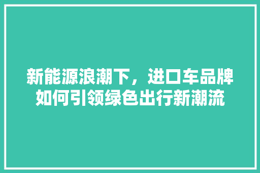 新能源浪潮下，进口车品牌如何引领绿色出行新潮流