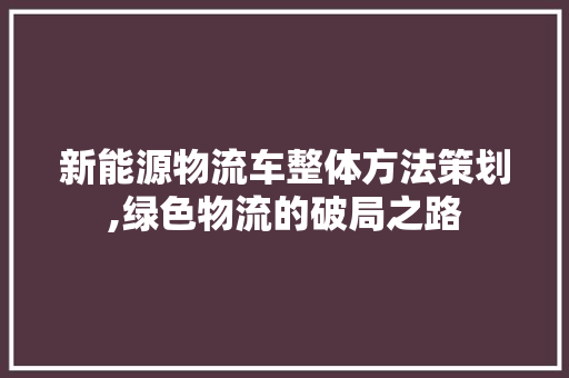 新能源物流车整体方法策划,绿色物流的破局之路
