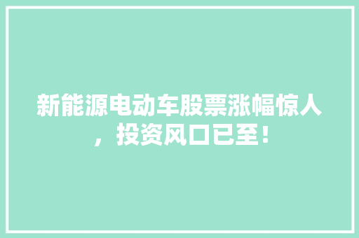 新能源电动车股票涨幅惊人，投资风口已至！ 车身配件