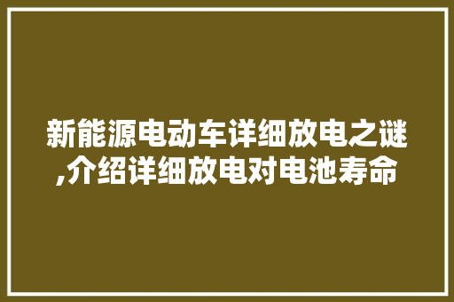 新能源电动车详细放电之谜,介绍详细放电对电池寿命的影响及应对步骤