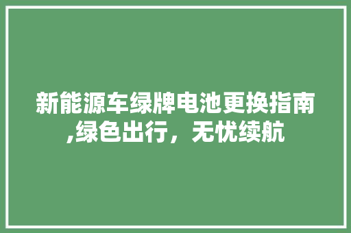 新能源车绿牌电池更换指南,绿色出行，无忧续航